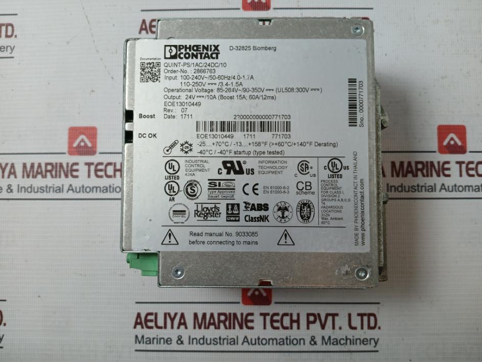 Phoenix Contact Quint-ps/1Ac/24Dc/10 Switching Power Supply 50-60Hz A Rev.07