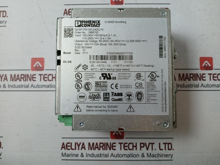 Phoenix Contact Quint-ps/1Ac/24Dc/10 Switching Power Supply 50-60Hz A Rev.07