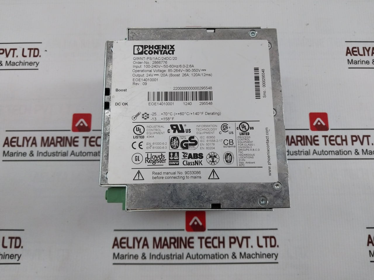 Phoenix Contact Quint-ps/1Ac/24Dc/20 Power Supply 100-240V/50-60Hz/6.0-2.6A