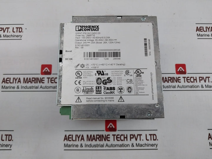 Phoenix Contact Quint-ps/1Ac/24Dc/20 Power Supply 100-240V/50-60Hz/6.0-2.6A