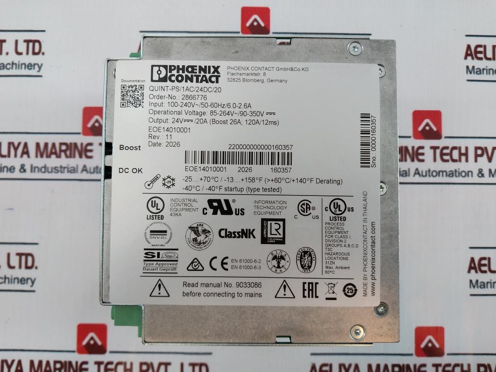 Phoenix Contact Quint-ps/1Ac/24Dc/20 Power Supply Unit 20A Boost 26A 24V