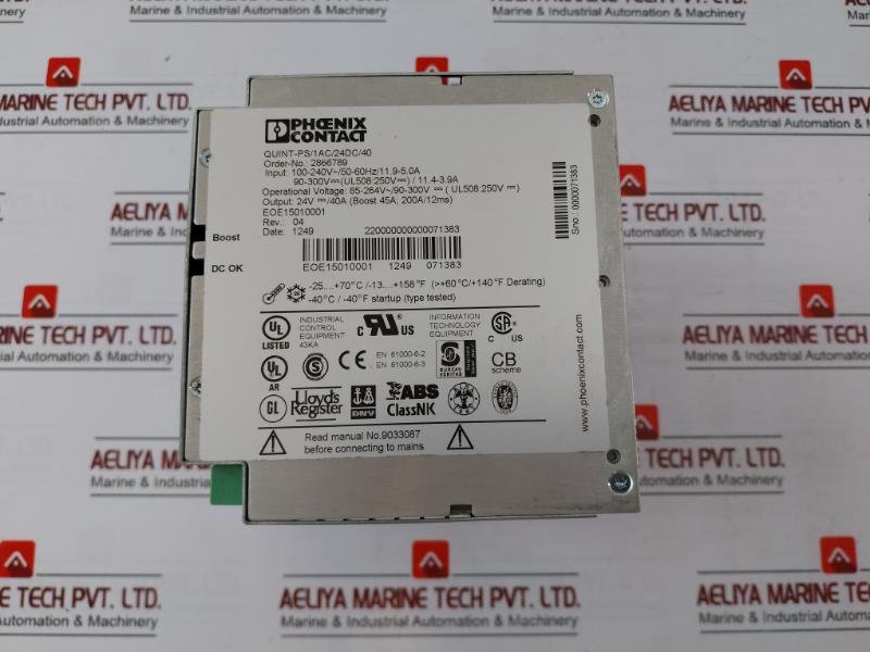 Phoenix Contact Quint-ps/1Ac/24Dc/40 Power Supply Unit, 2866789