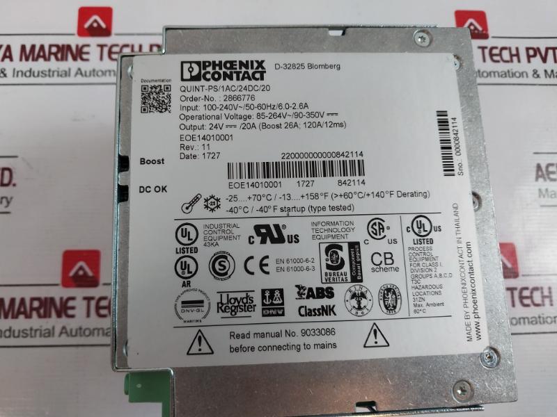 Phoenix Contact Quint-ps/1Ac/24Dc/20 Power Supply Unit 2866776 100-240V/50-60Hz