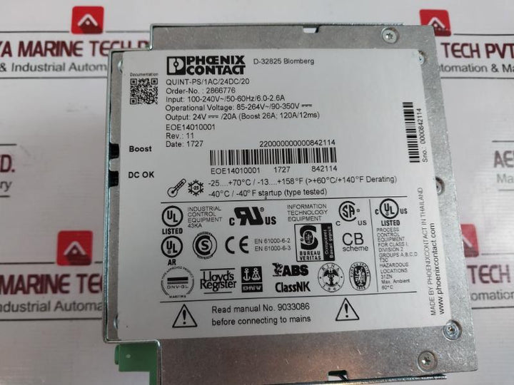 Phoenix Contact Quint-ps/1Ac/24Dc/20 Power Supply Unit 2866776 100-240V/50-60Hz