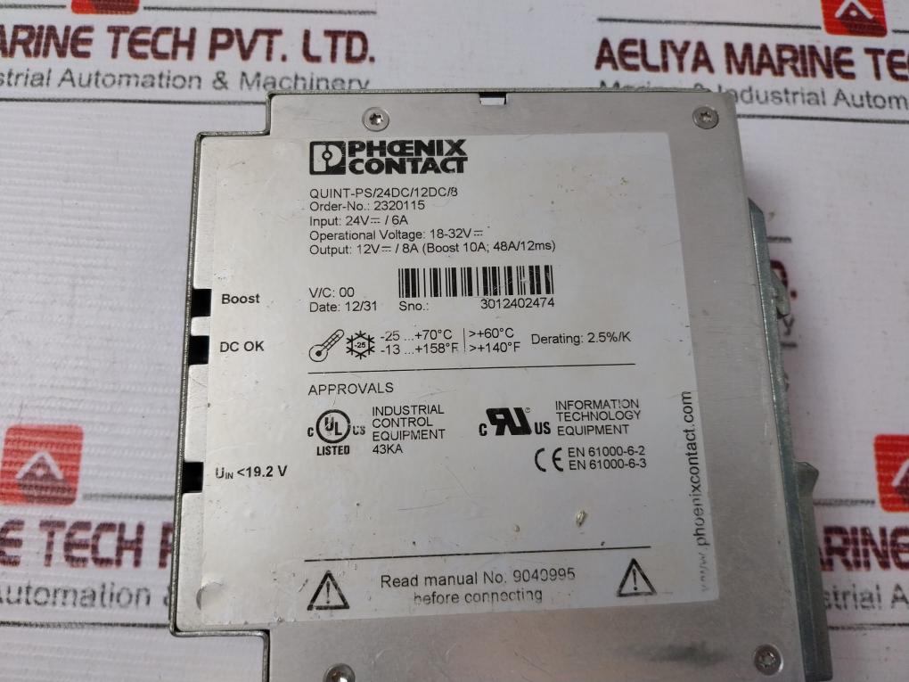 Phoenix Contact Quint-ps/24Dc/12Dc/8 Power Supply 2320115