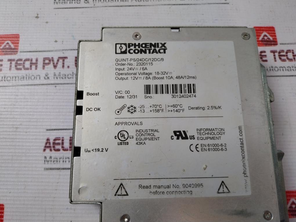 Phoenix Contact Quint-ps/24Dc/12Dc/8 Power Supply 2320115