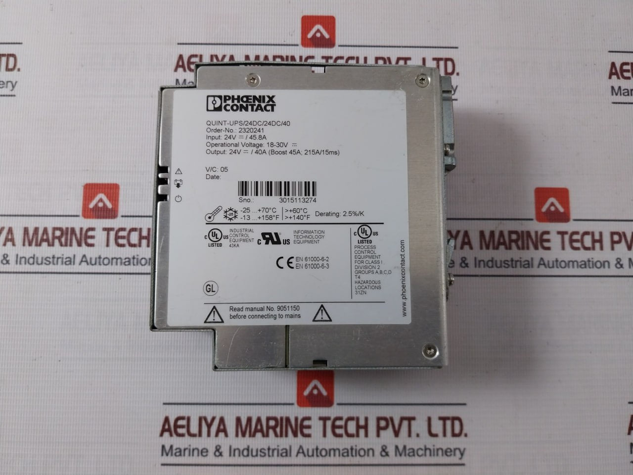 Phoenix Contact Quint-ups/24Dc/24Dc/40 Ups Power Supply 24V 40A 18-30Vdc Input