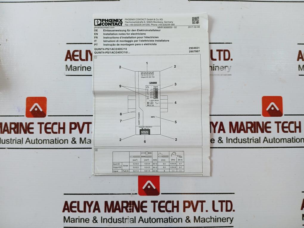 Phoenix Contact Quint4-ps/1ac/24dc/10 Power Supply Ac 100-240v 50-60hz, Rev. 02