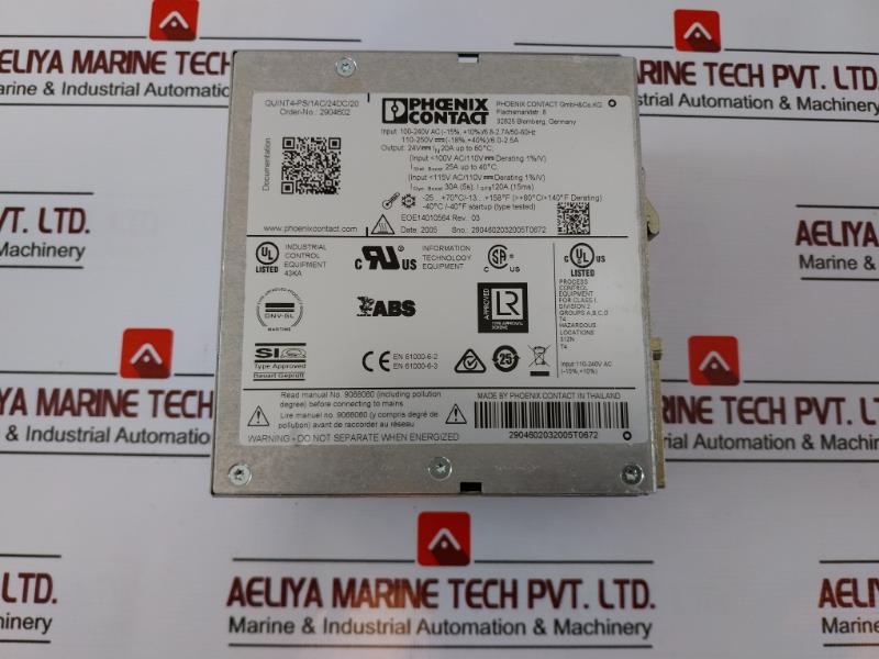 Phoenix Contact Quint4-ps/1ac/24dc/20 Power Supply Unit, 24v Dc, 20a