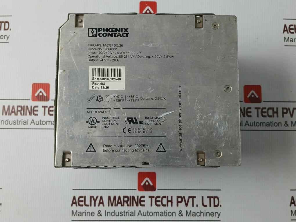 Phoenix Contact Trio-ps/1Ac/24Dc/20 Trio Power Din Rail Mounting Power Supply