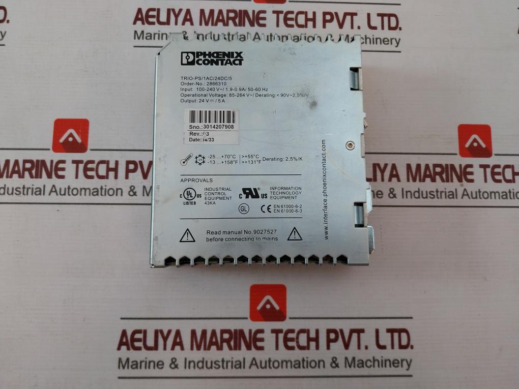 Phoenix Contact Trio-ps/1Ac/24Dc/5 Power Supply 2866310 24V Dc 5A Din Rail