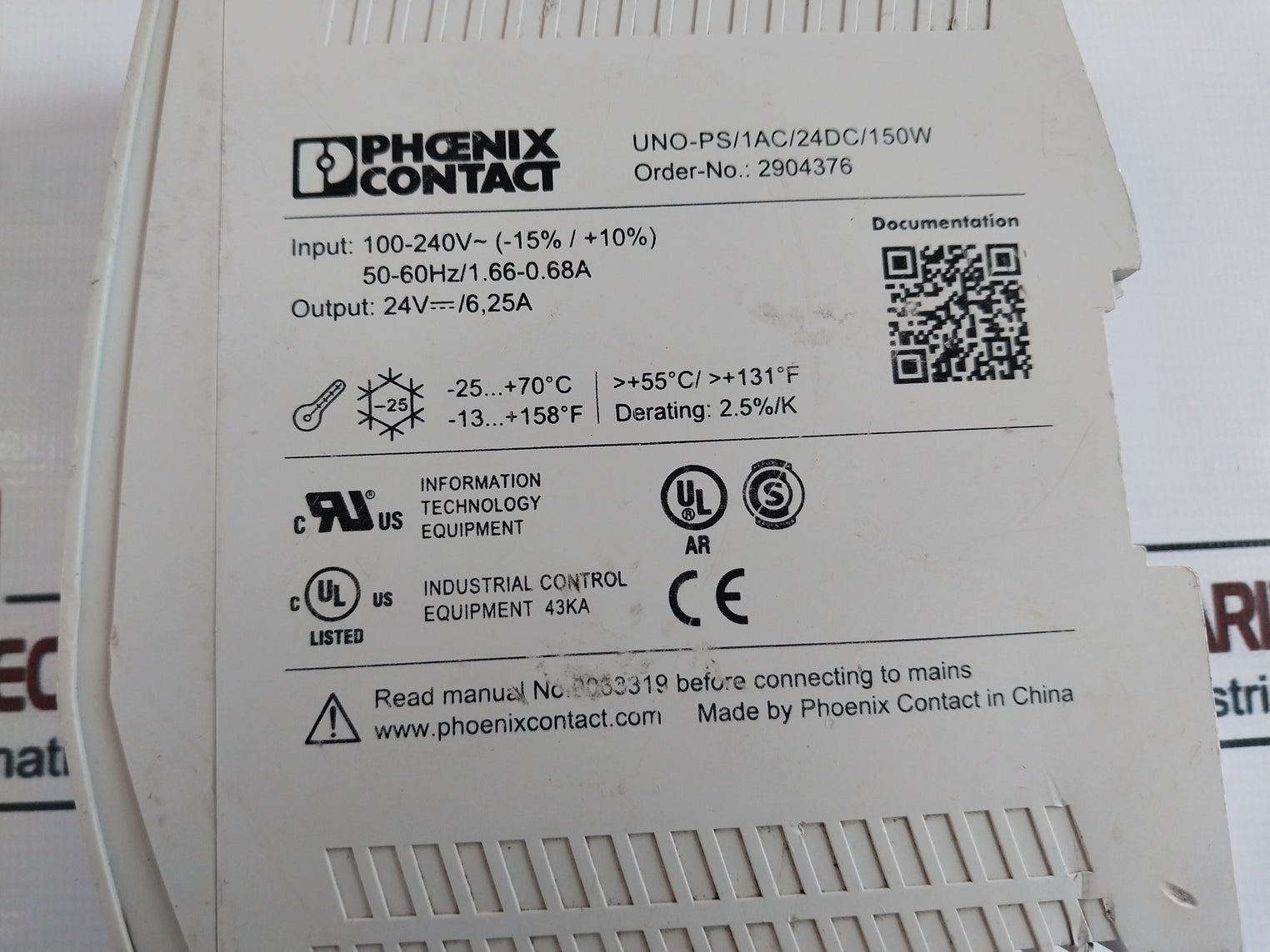 Phoenix Contact Uno-ps/1Ac/24Dc/150W Power Supply Unit 2904376 100-240V~ 50/60Hz