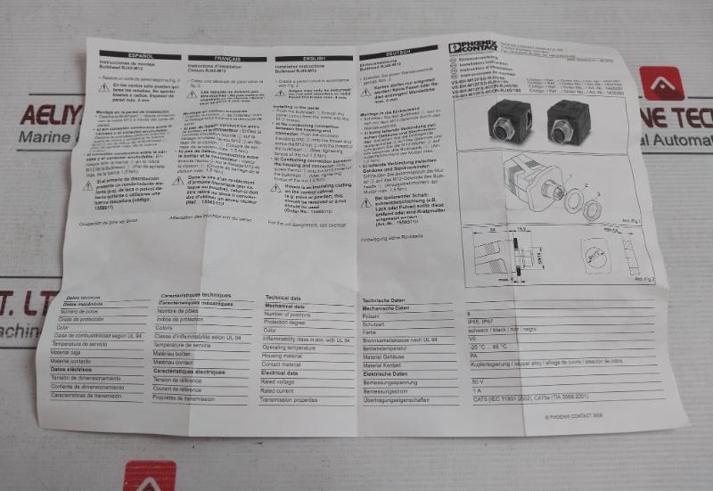 Phoenix Contact Vs-bh-m12Fs-8Con-rj45/180 Control Cabinet 1405060 50V 1A