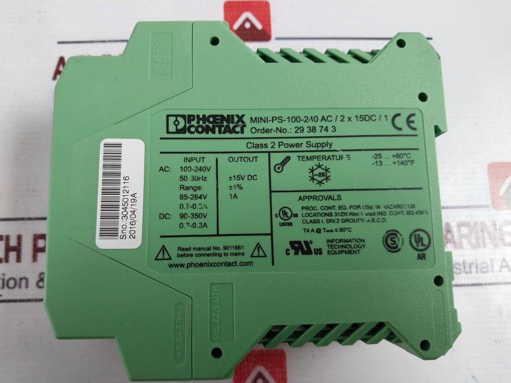 Phoenix Contact MINI-PS-100-240AC/2X15DC/1 Power Supply Unit 100-240V 50-60Hz - Aeliya Marine Tech