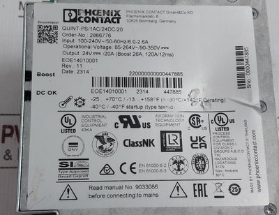 Phoenix Contact 2866776 Power Supply Ac 100-240V 50-60Hz 6.0-2.6A 50151665-001