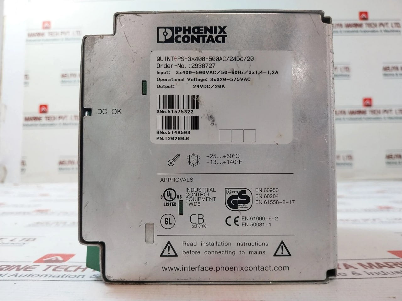 Phoenix Contact Quint-ps-3X400-500Ac/24Dc/20 Power Supply 2938727 20A 24Vdc