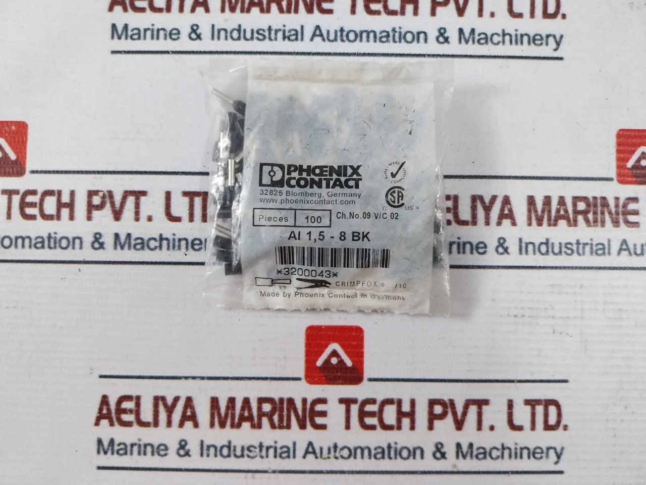 Phoenix Contact Ai 1,5-8 Bk Ferrule Bootlace Female 09 V/C 02 (1Bag = 100Pcs)