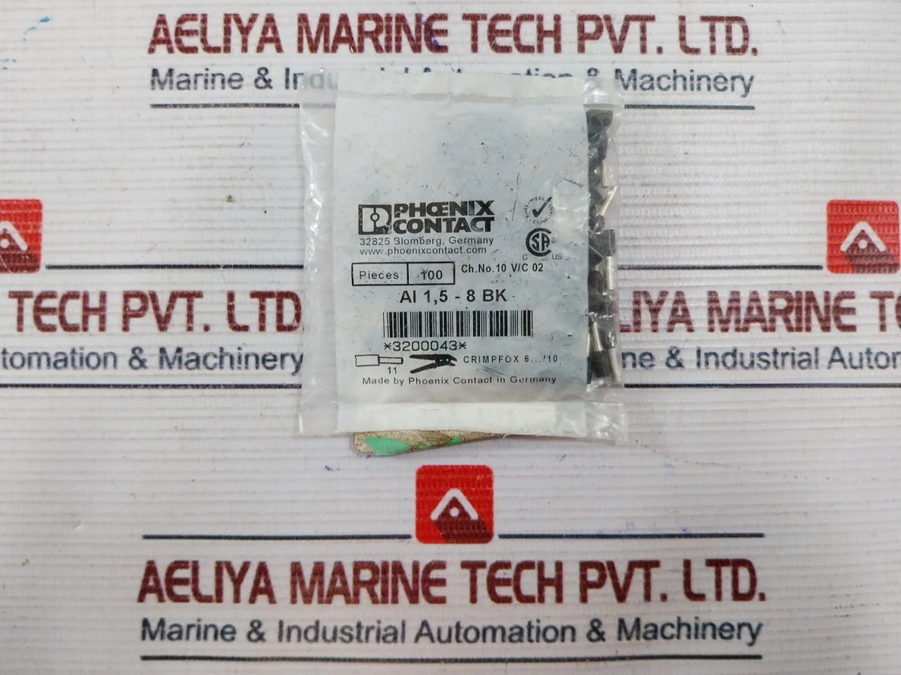 Phoenix Contact Ai 1,5-8 Bk Ferrule Bootlace Female 09 V/C 02 (1Bag = 100Pcs)