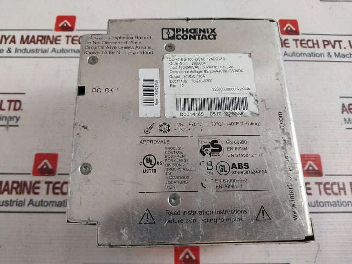 Phoenix Contact Quint-ps-100-240Ac/24Dc/10 Power Supply Rev 12