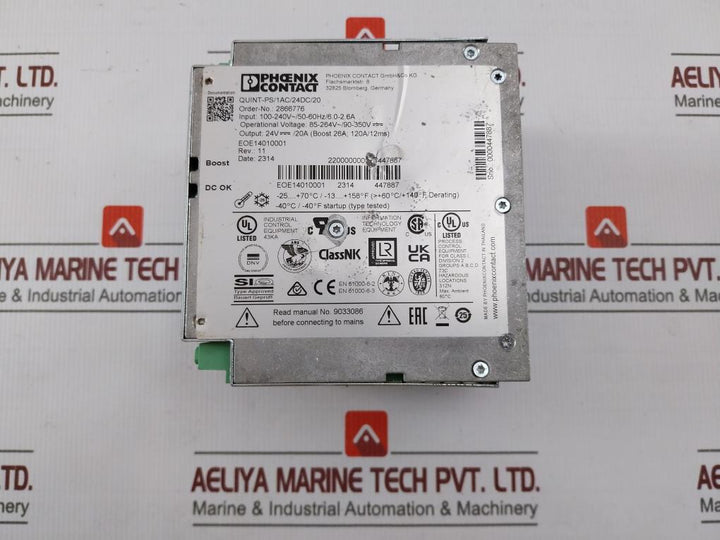 Phoenix Contact Quint-ps/1Ac/24Dc/20 Power Supply 100-240V 50-60Hz 6.0-2.6A