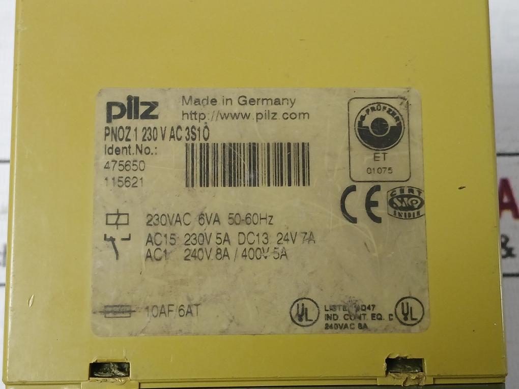 Pilz Pnoz 1 230 V Ac 3S1O Safety Relay 230Vac 6Va 50-60Hz