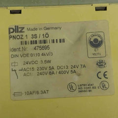Pilz Pnoz 1 3S/1O Safety Relay 24Vdc 3.5W Din Vde 0110 4Kv/3