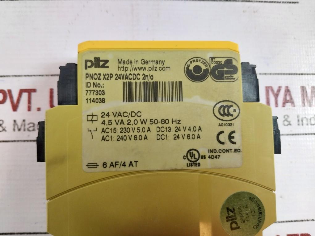 Pilz Pnoz X2p Monitoring Safety Relay 24vacdc 2n/o 50-60 Hz