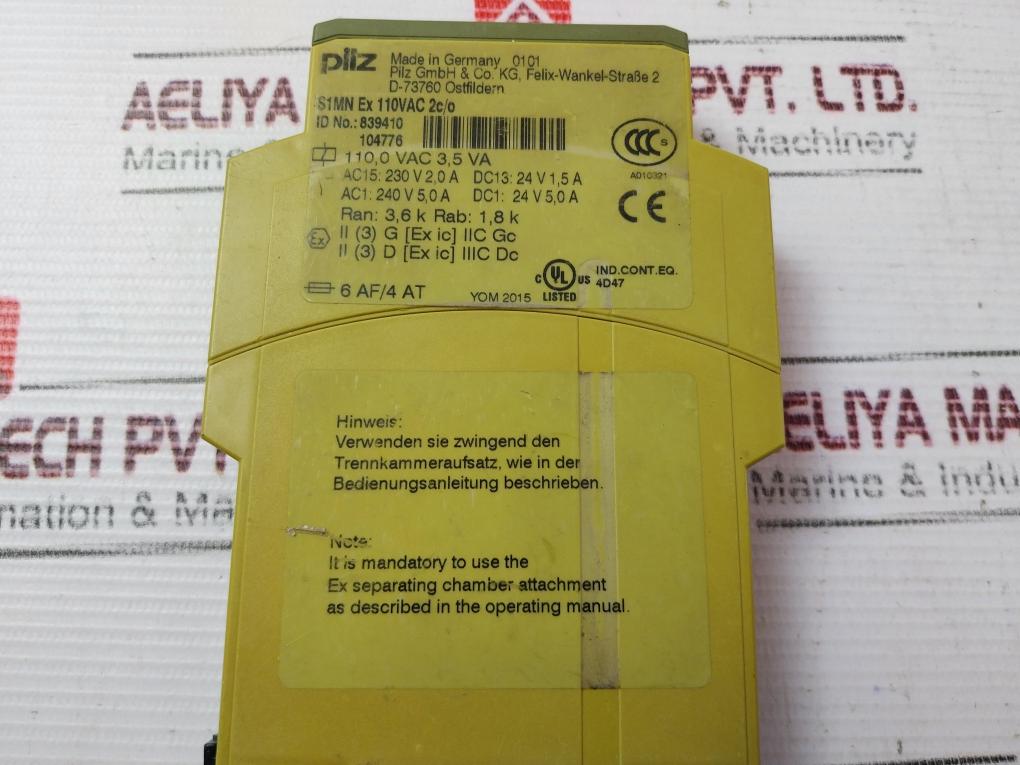 Pilz S1Mn Ex 110Vac 2C/O Thermistor Monitoring Relay