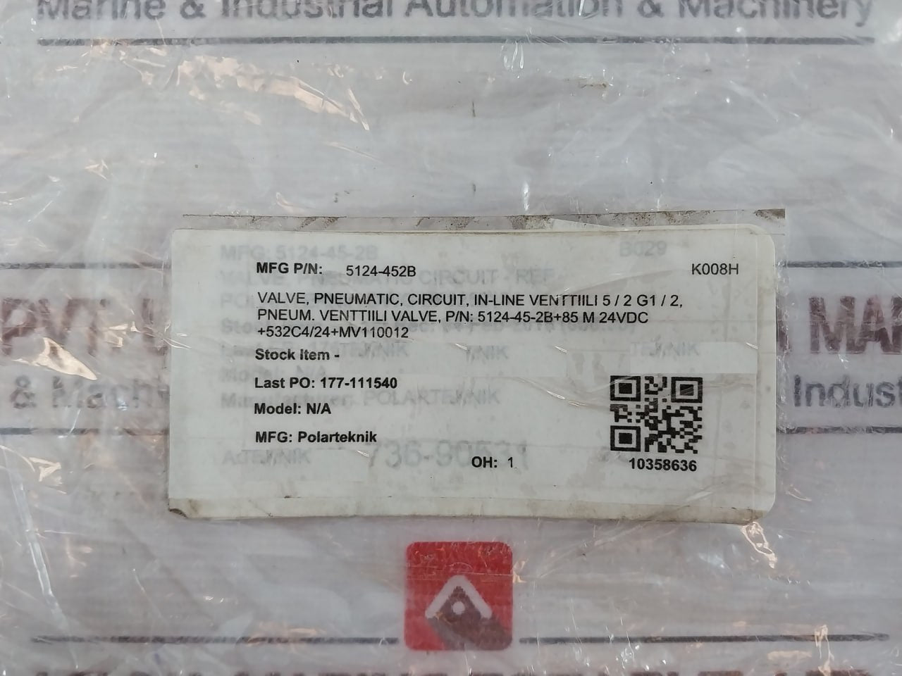 Pimatic 5124-45-2b Pneumatic Valve 24vdc 12bar In-line Venttilli 5/2