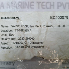 Pister Bkh G1/4 06 1113 1 Ball Valve Hydr 1/4 Ball 2 Ways