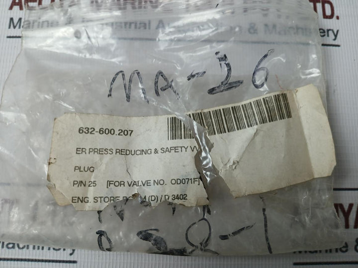 Plug For Er Pressure Reducing & Safety Valve Od071F, 25, Ma-26