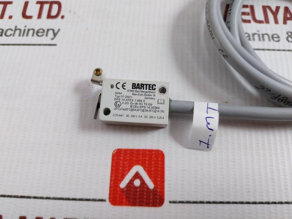 Plunger Limit Switch With Pre-wired Cable 250V 1 Meter Bartec 07-2501