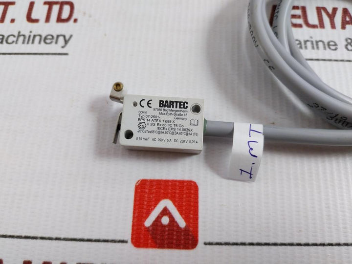 Plunger Limit Switch With Pre-wired Cable 250V 1 Meter Bartec 07-2501