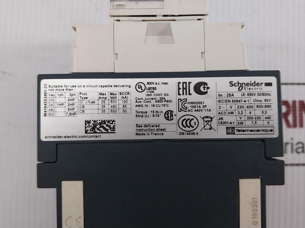 Power-Contactor-690V-50-60Hz-A600-p600-25A-Schneider-Electric-Lc1D09Bd-8