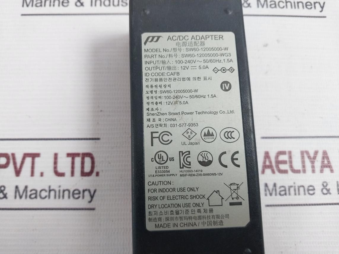 Power-tek Sw60-12005000-w Ac/Dc Adapter Power Supply 100–240V 50/60Hz 1.5A