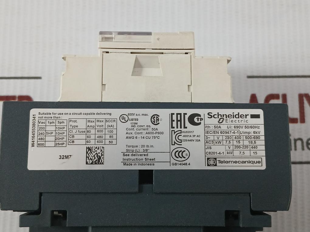 Power Contactor Lc1 D32 Schneider Electric 220V 50/60Hz