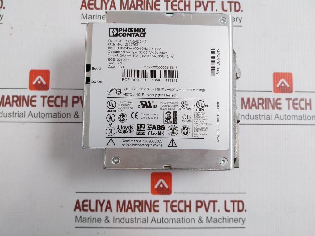 Power Supply 24Vdc 10A Phoenix Contact Quint-ps/1Ac/24Dc/10
