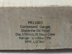 Pr11003 Compound Air Oil Gas Pressure Gauge Glycerine Oil Filled -14.5 To 72 Psi