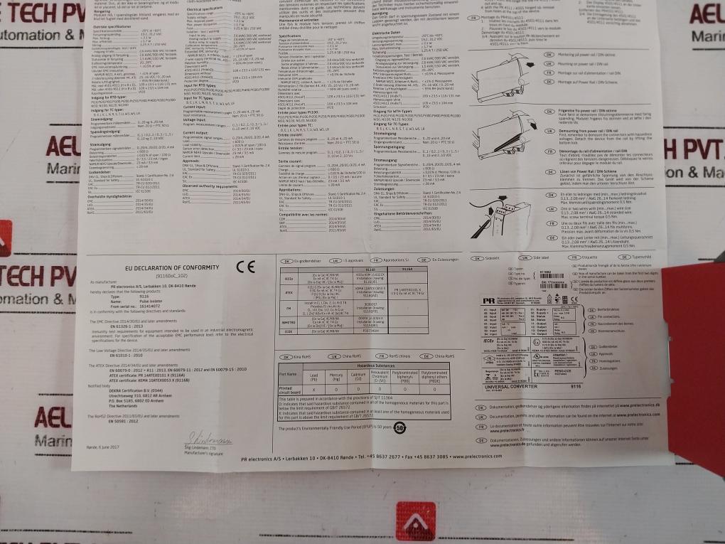 Pr Electronics 9116B Universal Converter 9116B1 19.2 To 31.2 Vdc