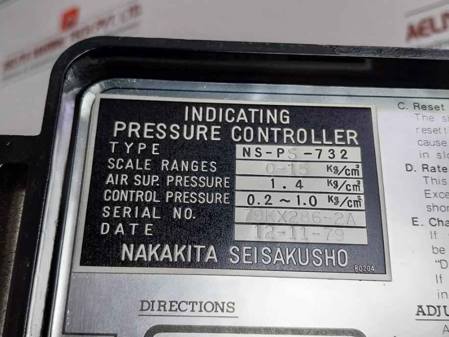 Pressure Indicating Controller Ns-ps-732 Nakakita Seisakusho 0-15 Kg/Cm2