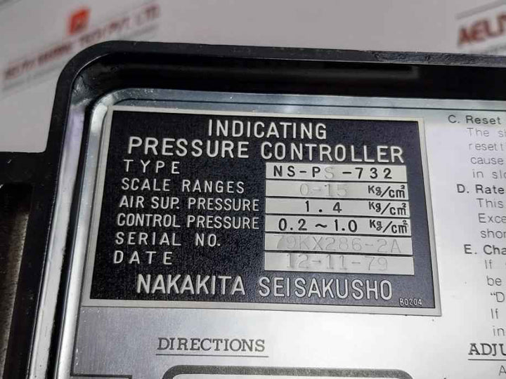 Pressure Indicating Controller Ns-ps-732 Nakakita Seisakusho 0-15 Kg/Cm2