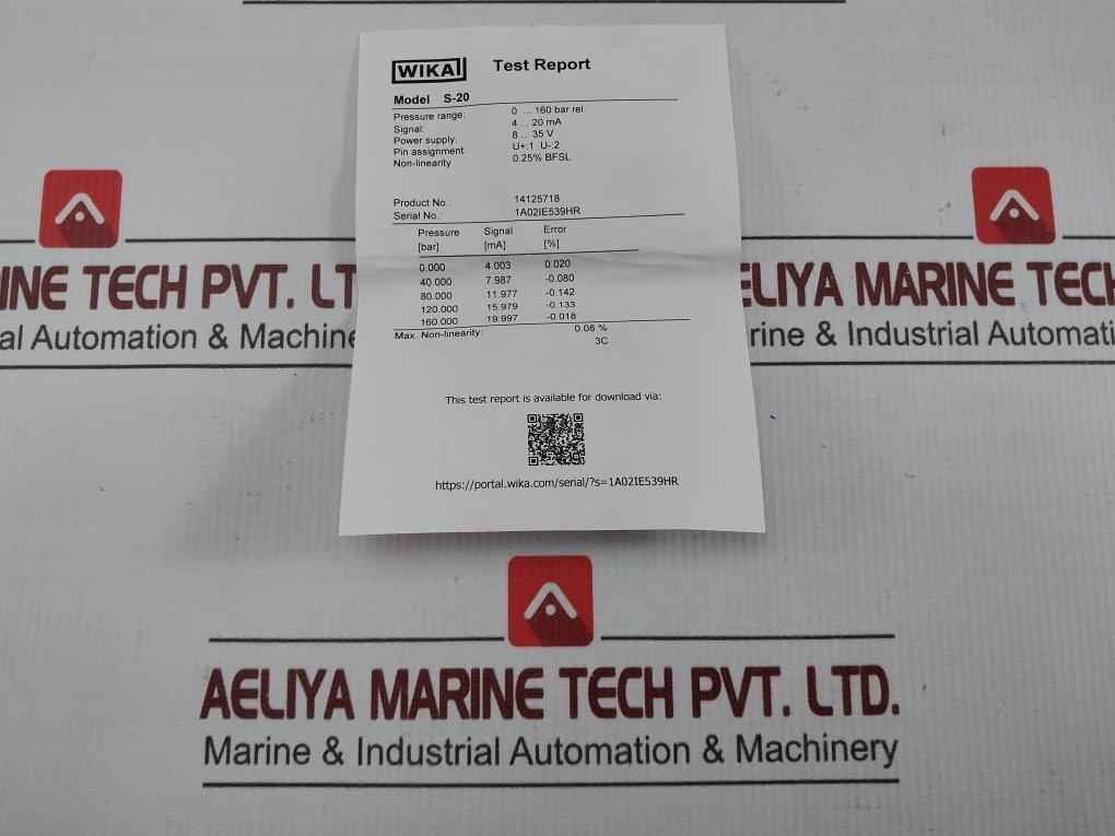 Pressure Transmitter 0-160 Bar Rel S-20 Wika