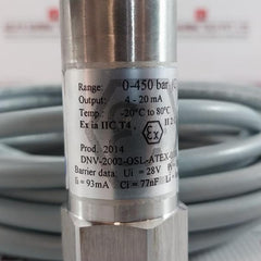 Pressure Transmitter 0-450 Bar 4-20 Ma 28V Scan-sense Ps-2120