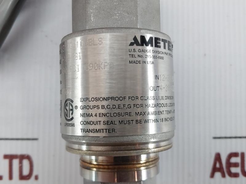 Pressure Transmitter 831Tg0100Bls Ametek 0-100 Psi 4-20Ma