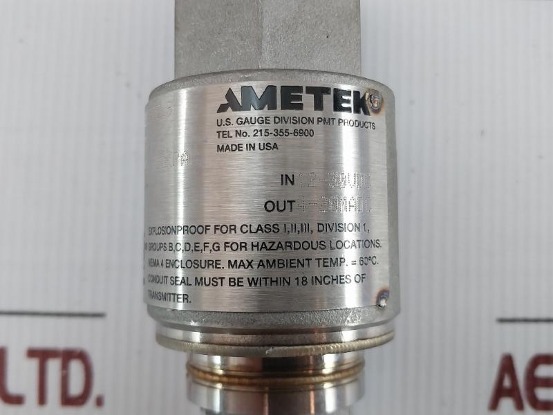 Pressure Transmitter 831Tg0100Bls Ametek 0-100 Psi 4-20Ma