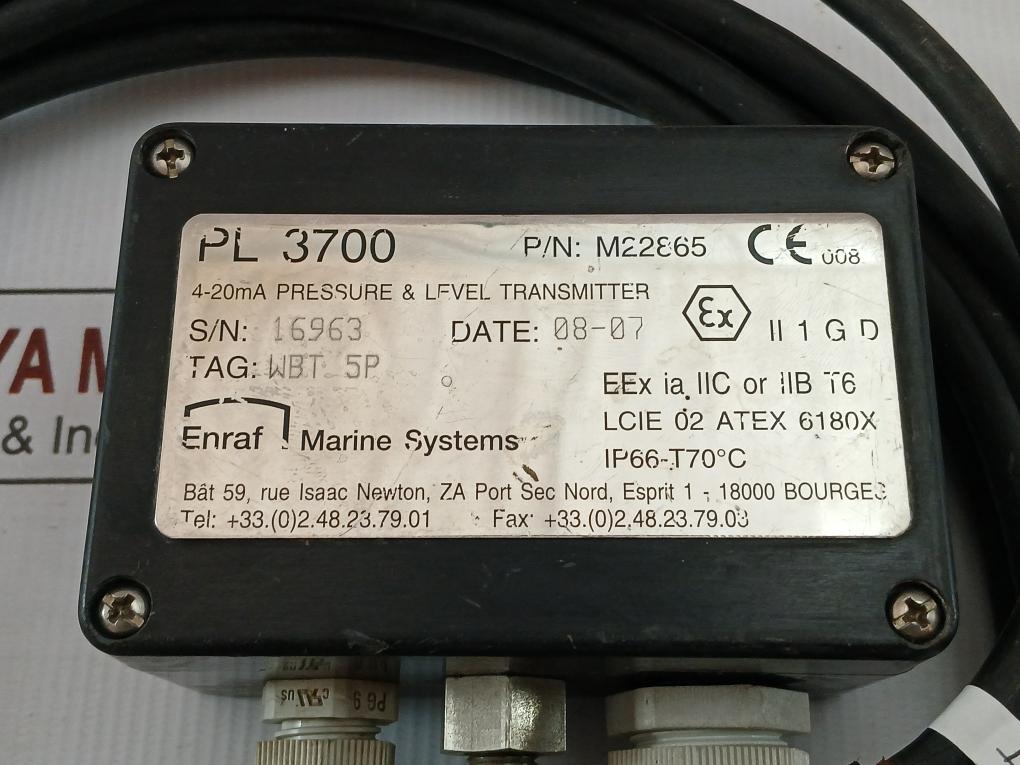 Pressure & Level Transmitter 5M Cable Enraf Marine Systems M22865 Pl 3700