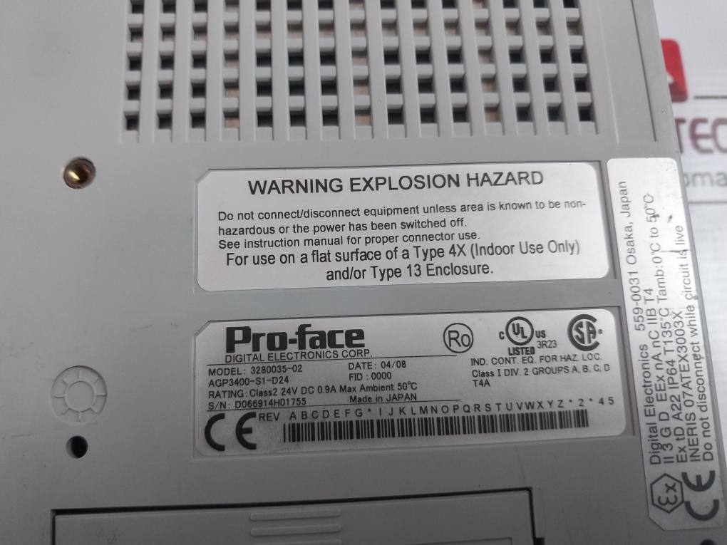 Pro-face 3280035-02 Hmi Operator Panel Touchscreen Class 2 24V Dc