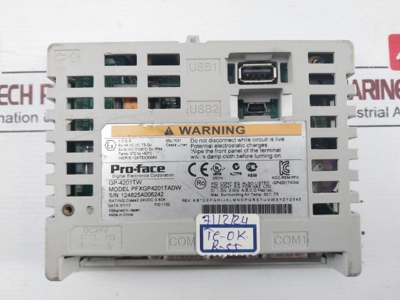 Pro-face Gp-4201Tw Touch Screen Panel Manual Pfxgp4201Tadw Class 2 24Vdc 0.40A