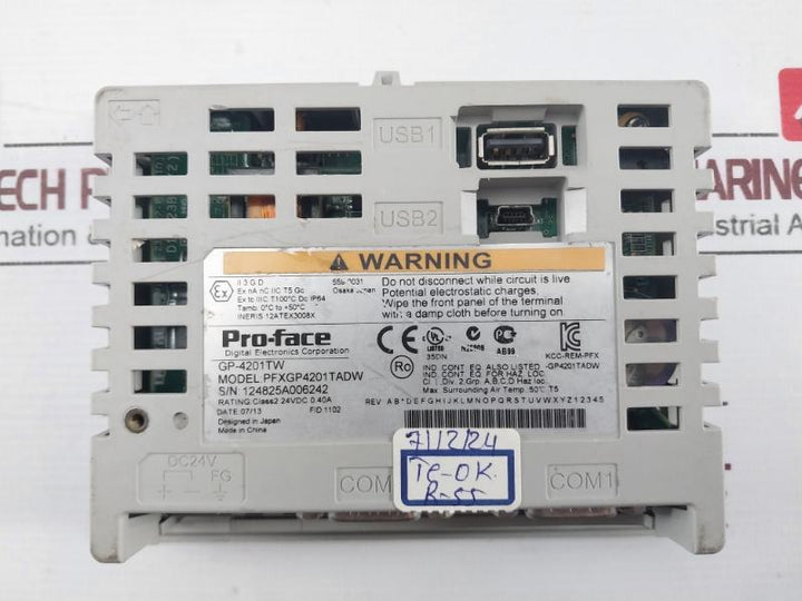 Pro-face Gp-4201Tw Touch Screen Panel Manual Pfxgp4201Tadw Class 2 24Vdc 0.40A