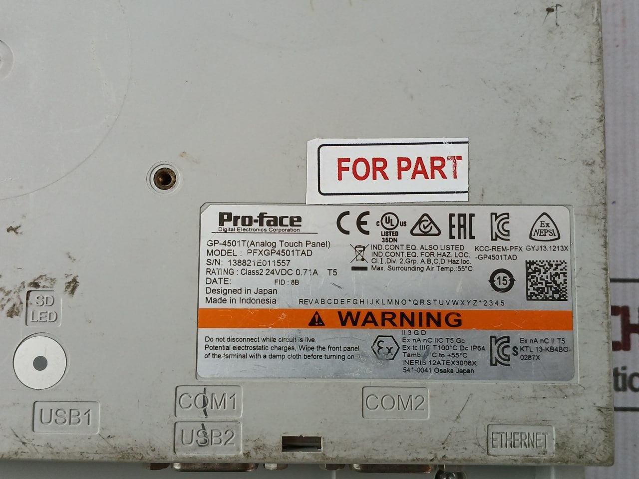 Pro-face Pfxgp4501Tad Hmi Analog Touch Screen 24Vdc 0.71A T5 (Not Working)